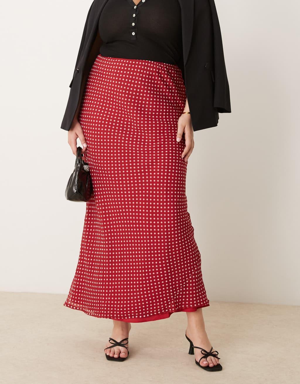 ASOS DESIGN Curve chiffon bias maxi skirt in red Spot Product Image