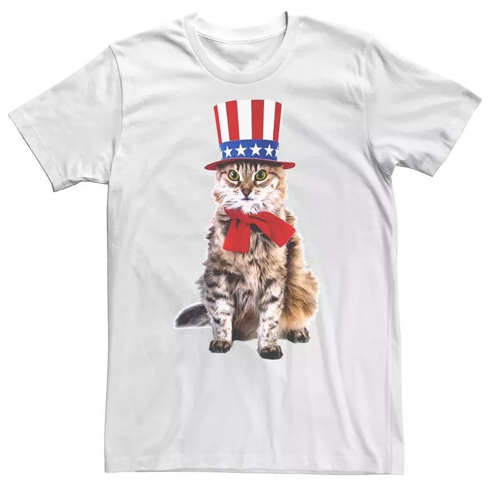 Men's Amoewica Patriotic Cat Portrait Graphic Tee, Size: XL, White Product Image