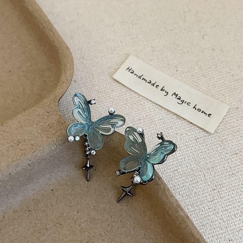 925 Sterling Silver Butterfly Rhinestone Star Drop Earring Product Image