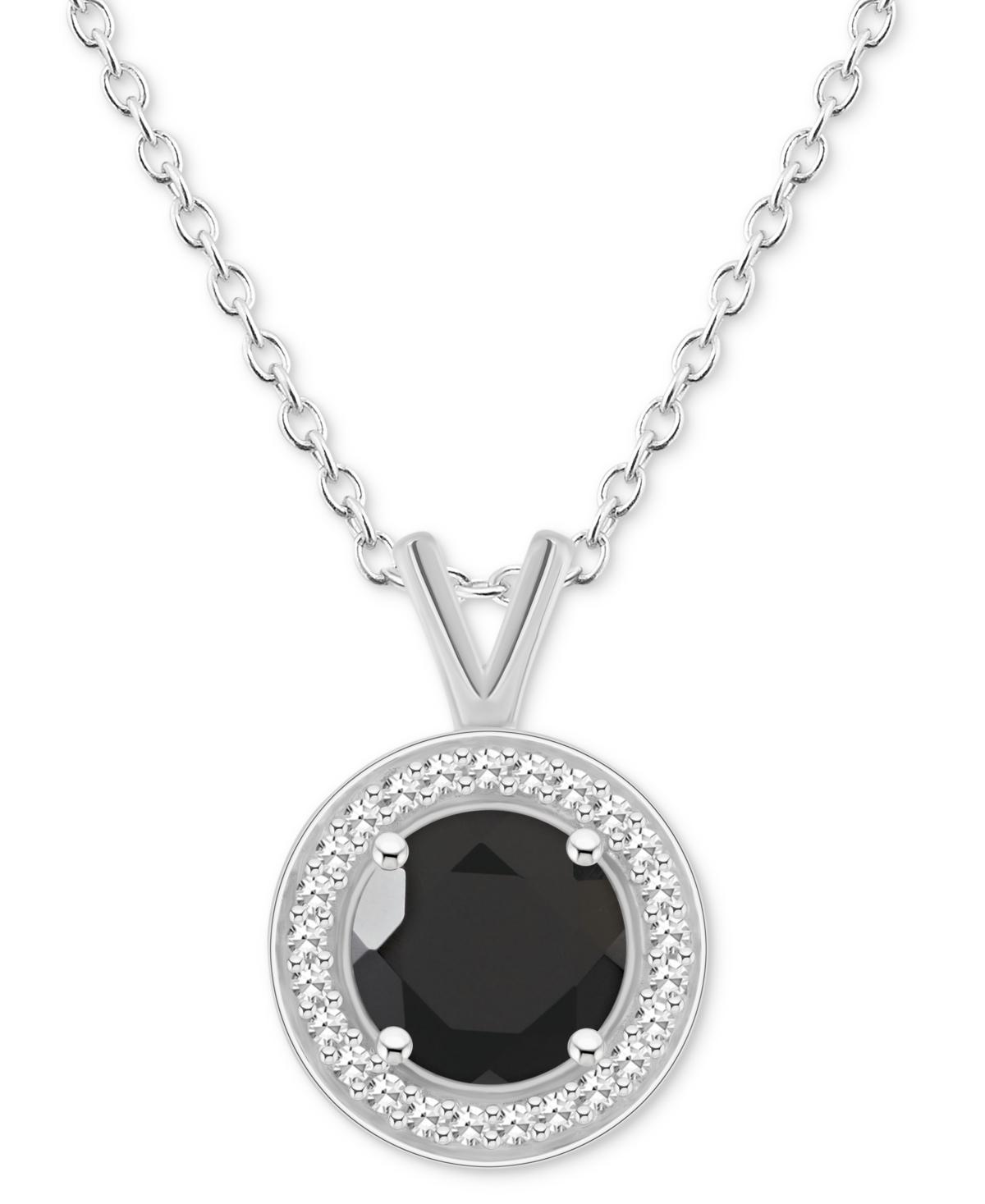 Celebration Gems Sterling Silver Round Gemstone & 1/8 Carat T.W. Diamond Halo Pendant Necklace, Womens Labradorite Product Image