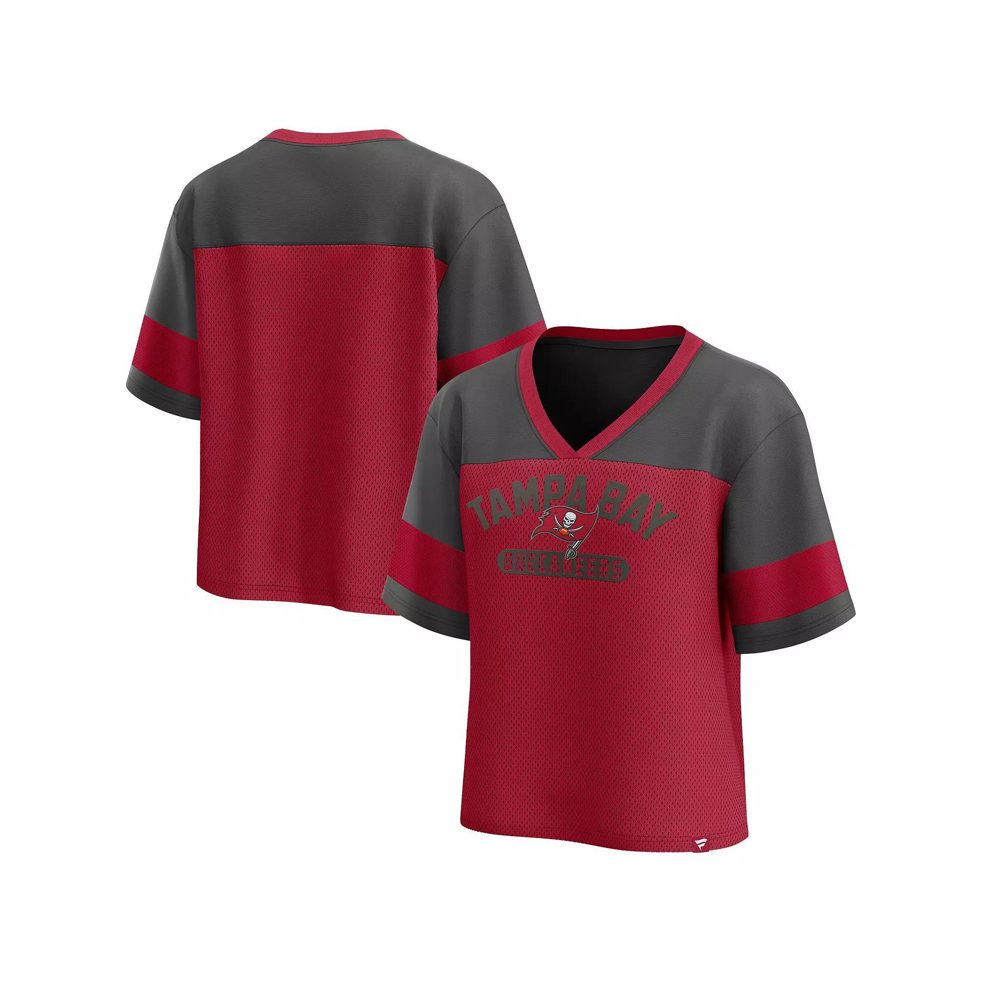 Women's Fanatics  Red/Pewter Tampa Bay Buccaneers Homeschool Jersey Poly V-NeckFashion Top, Size: Large Product Image