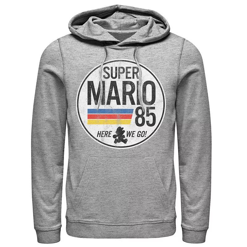 Men's Nintendo Super Mario Here We Go '85 Retro Vintage Hoodie, Size: Large, Athletic Grey Product Image