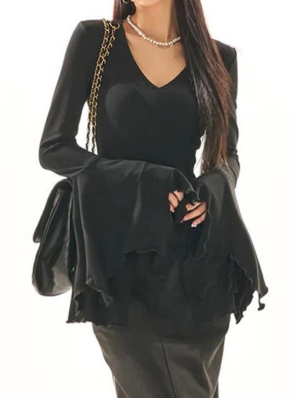 Fitted  Flared Tops Long Sleeve Product Image