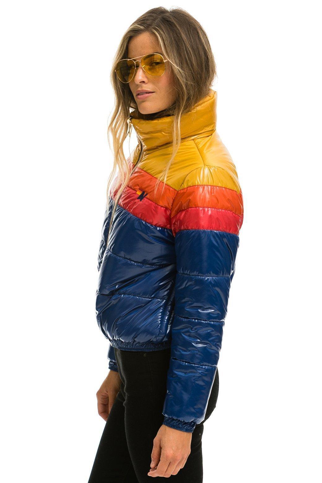 COLOR BLOCK LUXE APRES PUFFER JACKET - GLOSSY BLUE Female Product Image