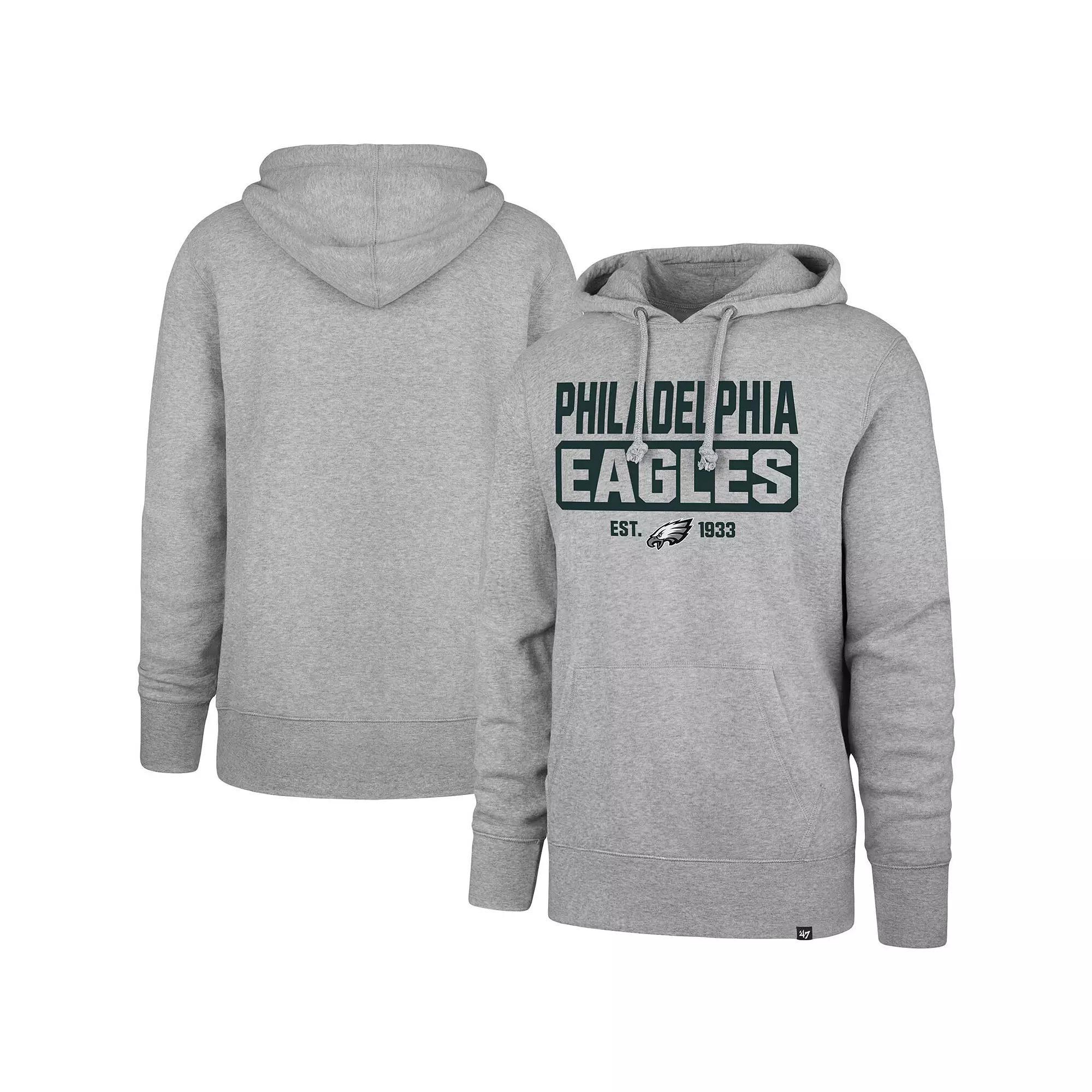 Men's '47 Heather Gray Philadelphia Eagles Box Out Headline Pullover Hoodie,  Product Image