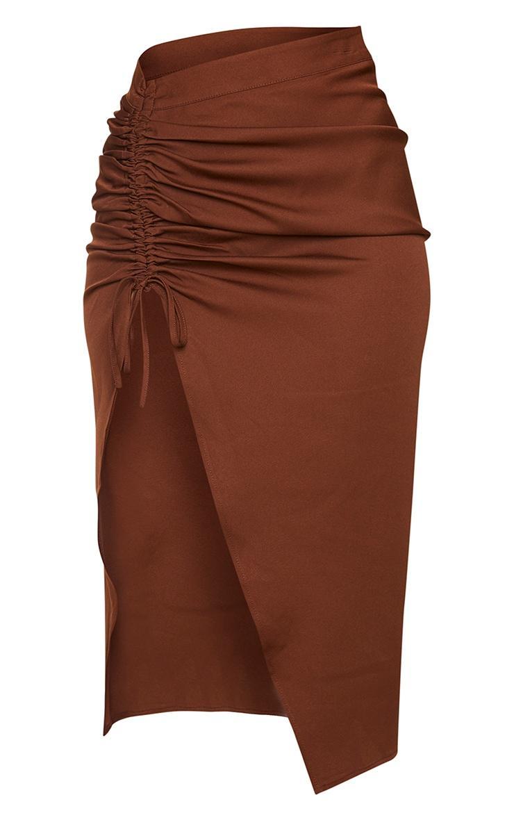 Chocolate Woven Ruched Detail Midi Skirt Product Image