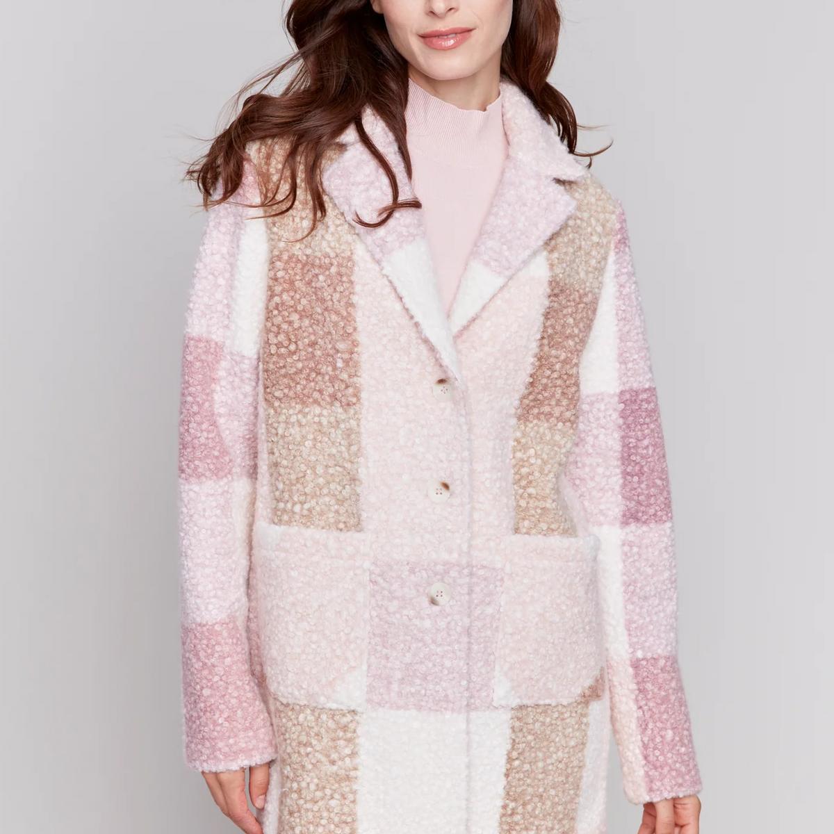 Boucle knit tailored collar coat Product Image