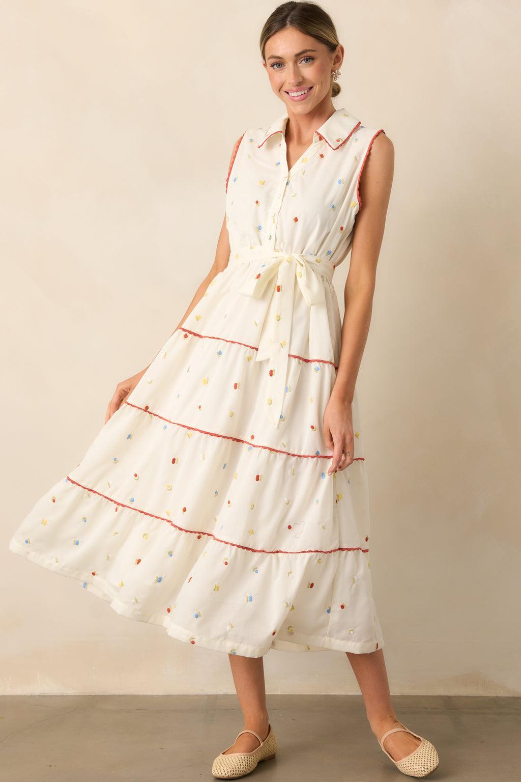 Sunlit Soirée Ivory Floral Collared Maxi Dress Product Image