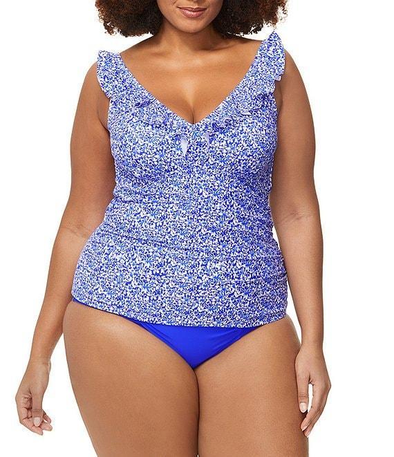 Raisins Curve Plus Size Amalfi Coast Andressa V-Neck Ruffle Trim Tankini Swim Top Product Image