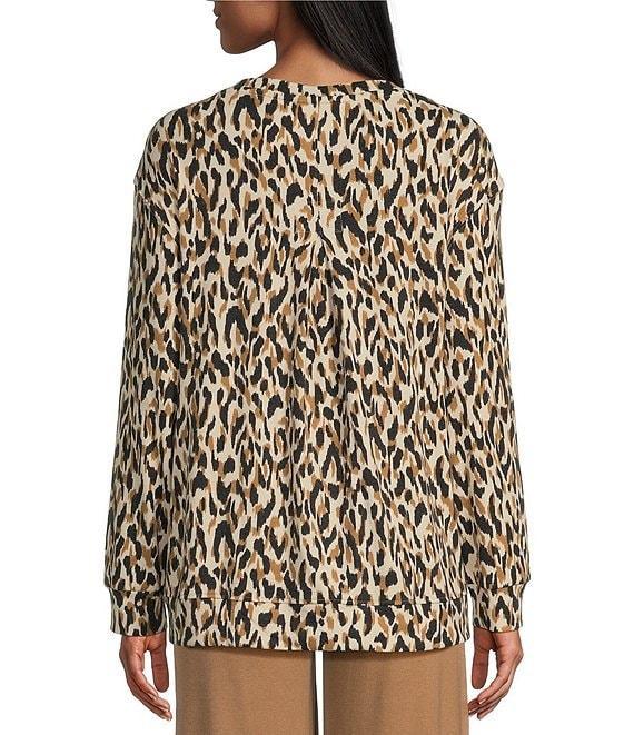 Westbound Leopard Print Notch Neck Long Sleeve Ribbed Top Product Image