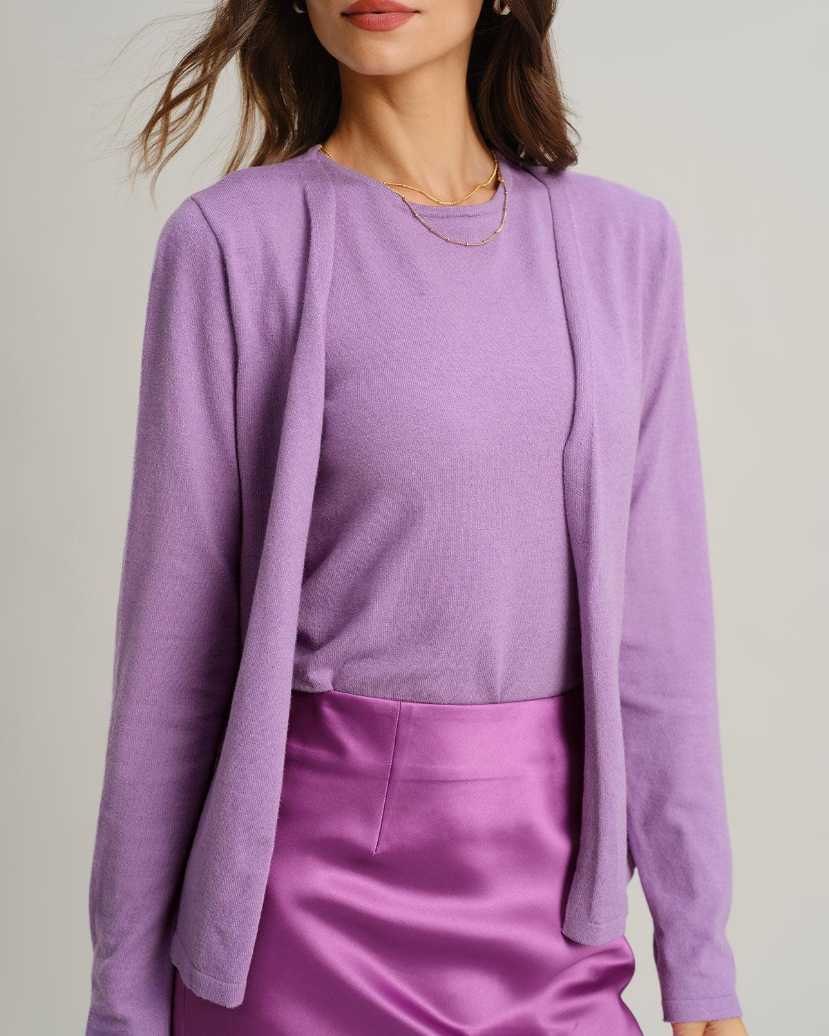 Purple Ribbed Knit Cardigan Product Image