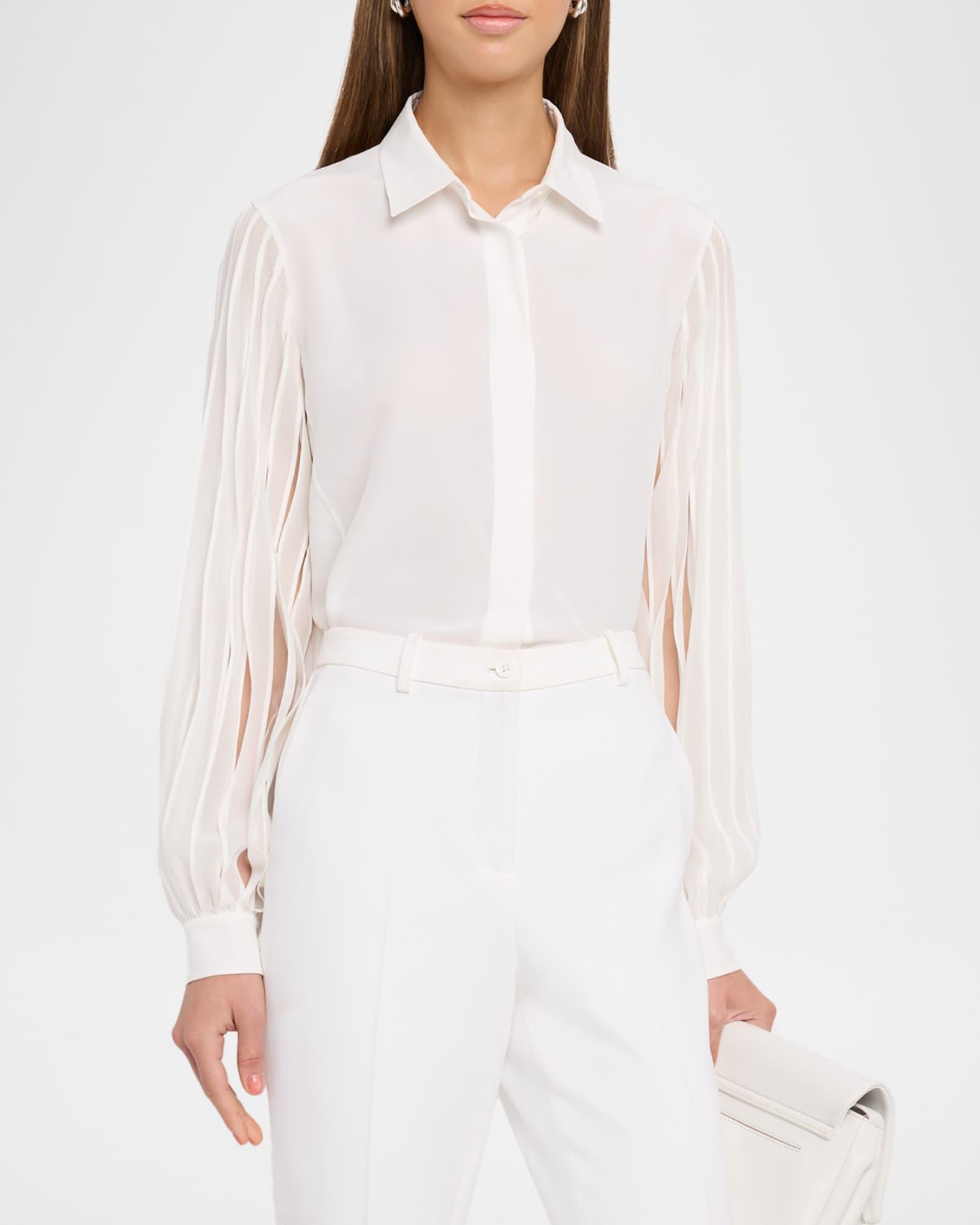 Silk Crepe Pleated-Sleeve Blouse Product Image