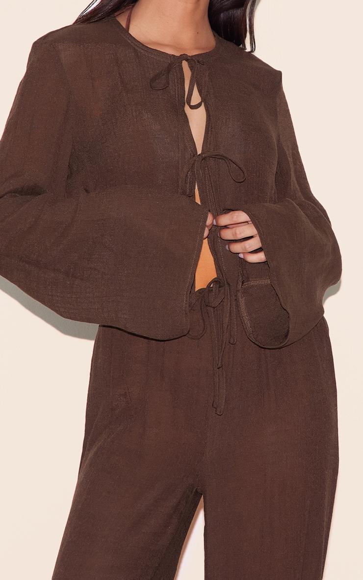 Brown Wide Leg Linen Look Beach Pants Product Image