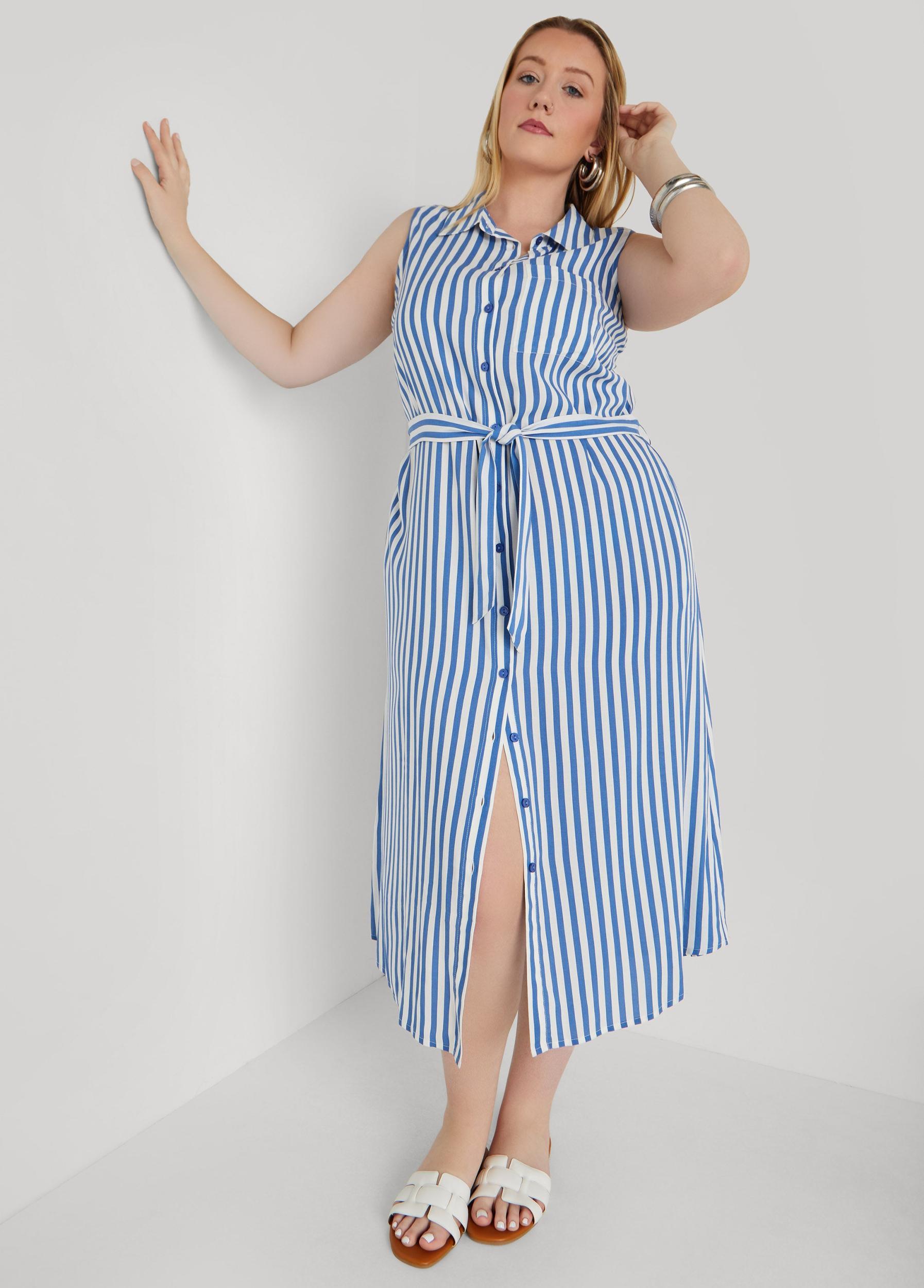Plus Size Button Front Striped Shirtdress Ashley Stewart Product Image