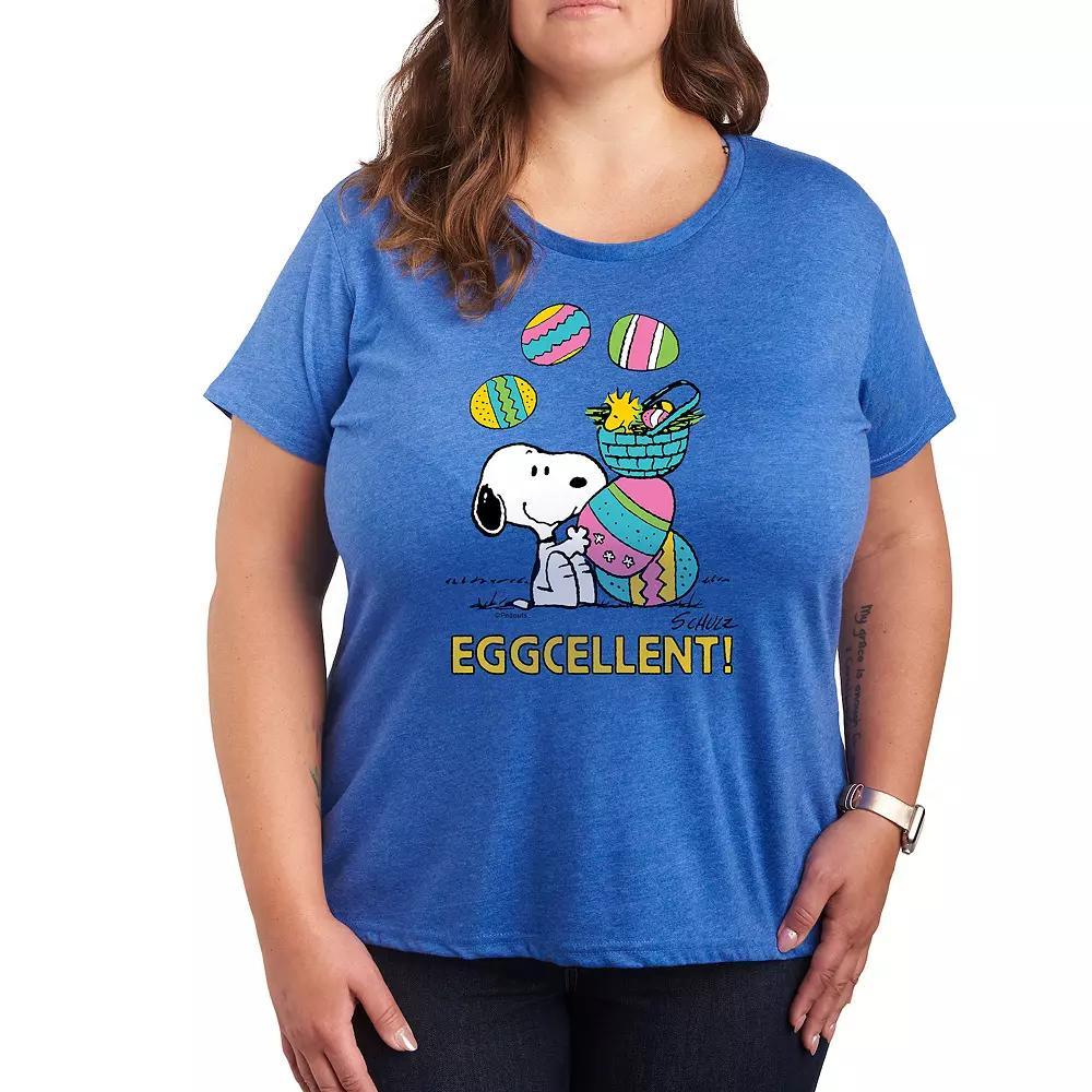 Plus Peanuts Snoopy & Woodstock Eggcellent Graphic Tee, Women's, Size: 4XL, Grey Royal Blue Product Image