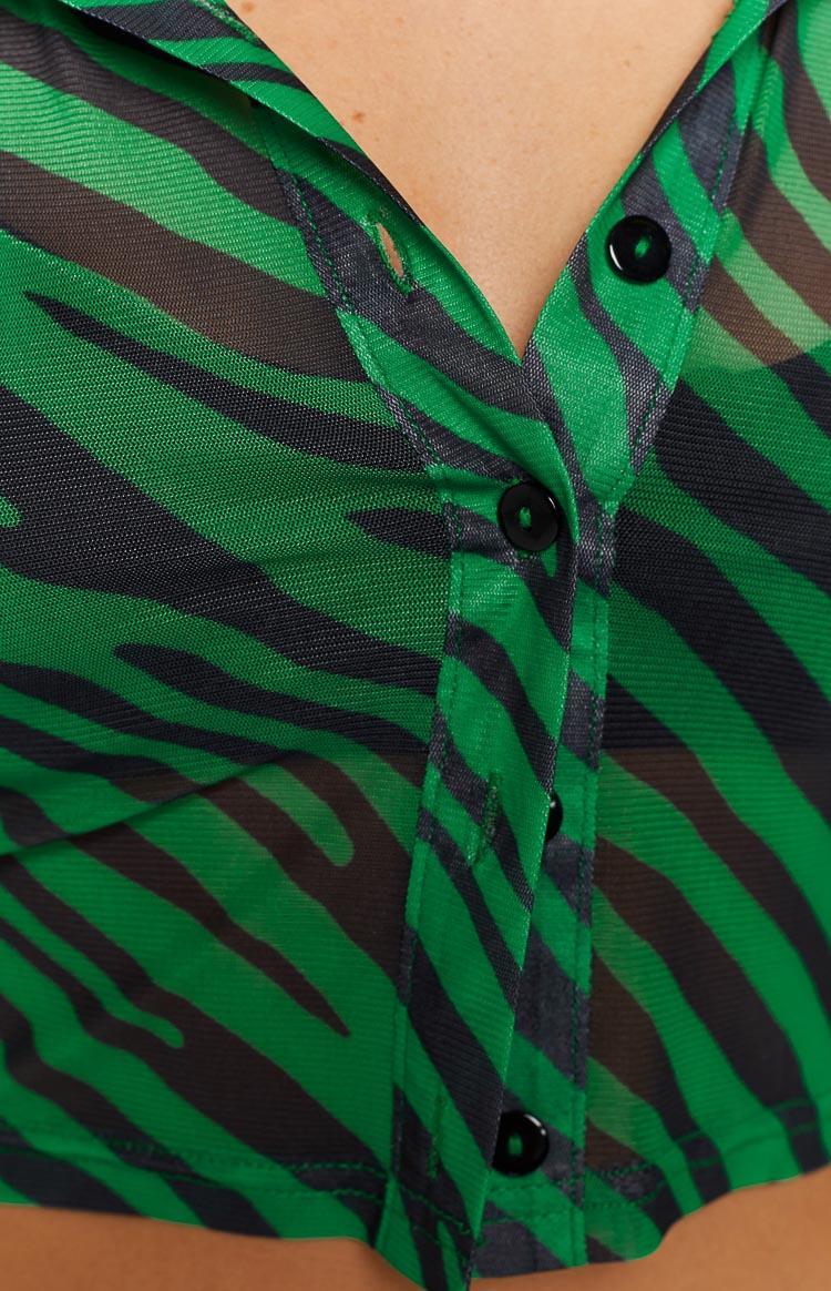 Lilliana Green Print Mesh Shirt Product Image