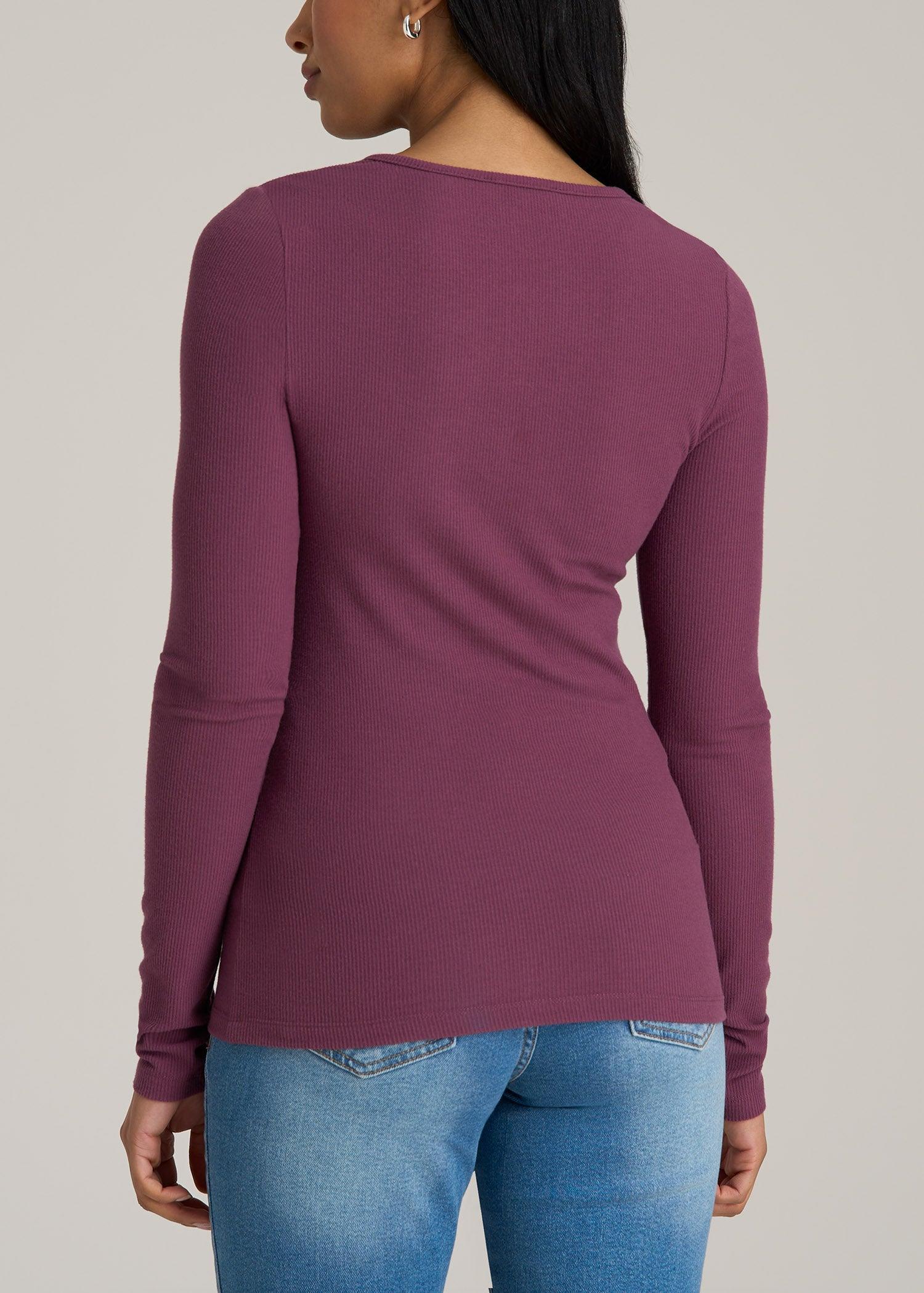 Long Sleeve Ribbed Crewneck Women's Tall Henley Shirt in Purple Gumdrop Product Image