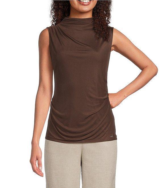 Calvin Klein Mesh Knit Mock Neck Sleeveless Fitted Top Product Image