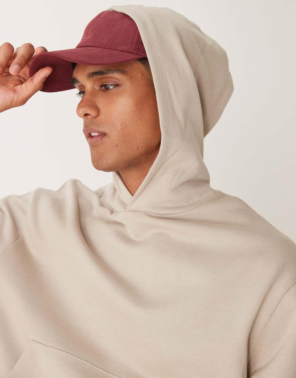 ASOS DESIGN essential boxy oversized hoodie in beige Product Image