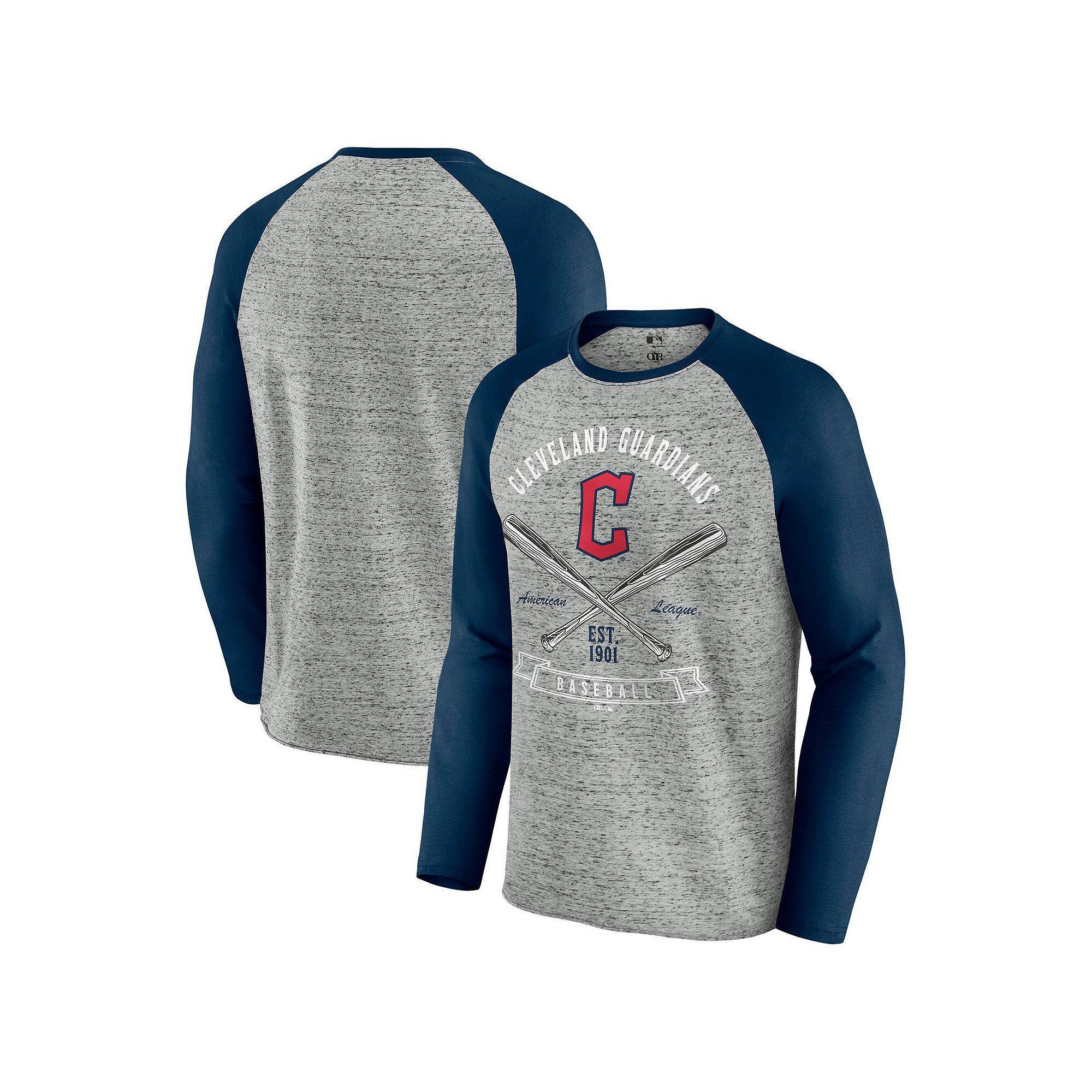 Men's Darius Rucker Collection by Fanatics  Heather Gray Cleveland Guardians Raw Edge Raglan Long Sleeve Baseball T-Shirt, Size: Medium, Grd Grey Product Image