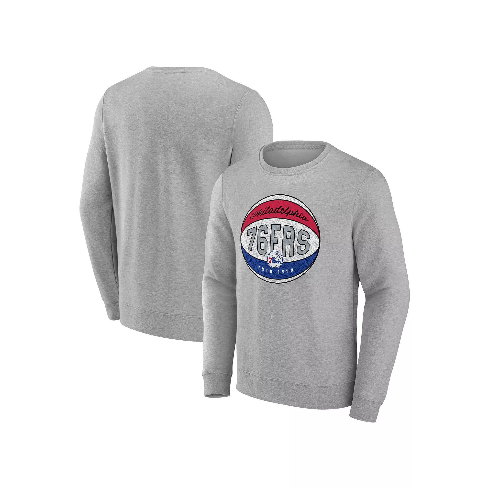 Men's Fanatics Branded Heathered Gray Philadelphia 76ers True Classics Vint Pullover Sweatshirt,  Product Image