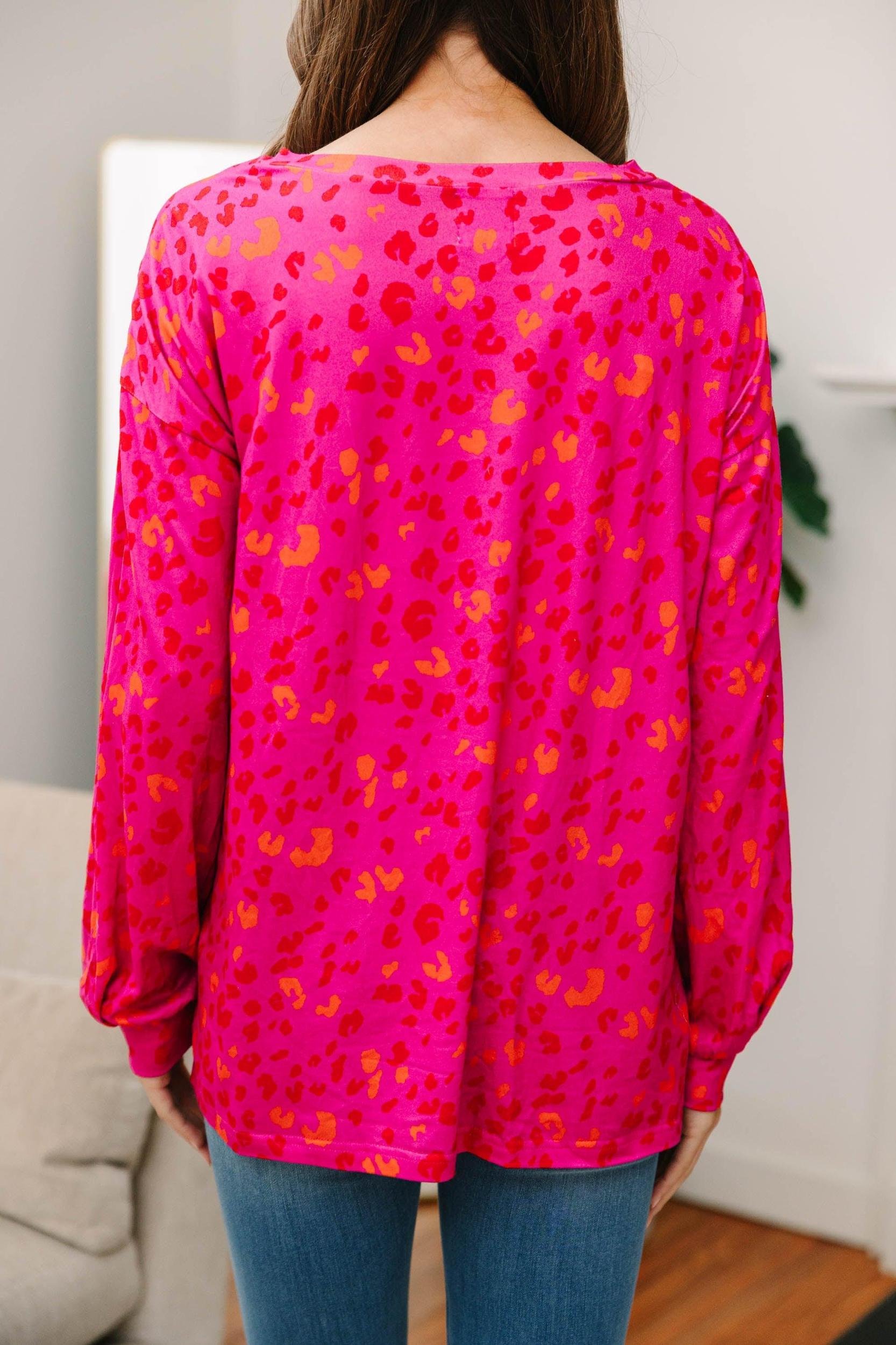 So Involved Pink Leopard Top Female Product Image