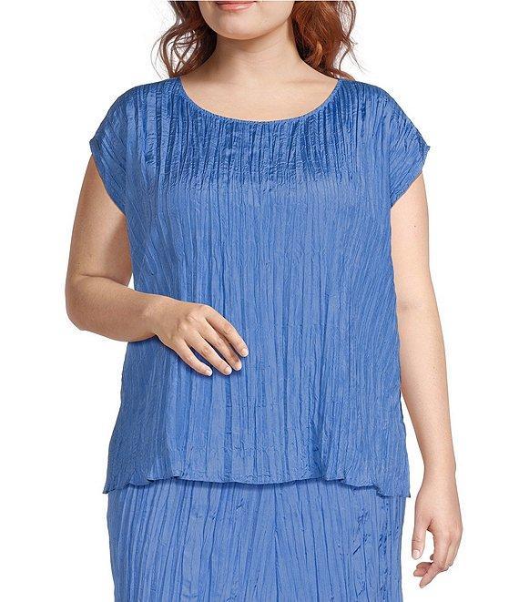 Eileen Fisher Plus Crushed Silk Ballet Neck Cap Sleeve Coordinating Top Product Image