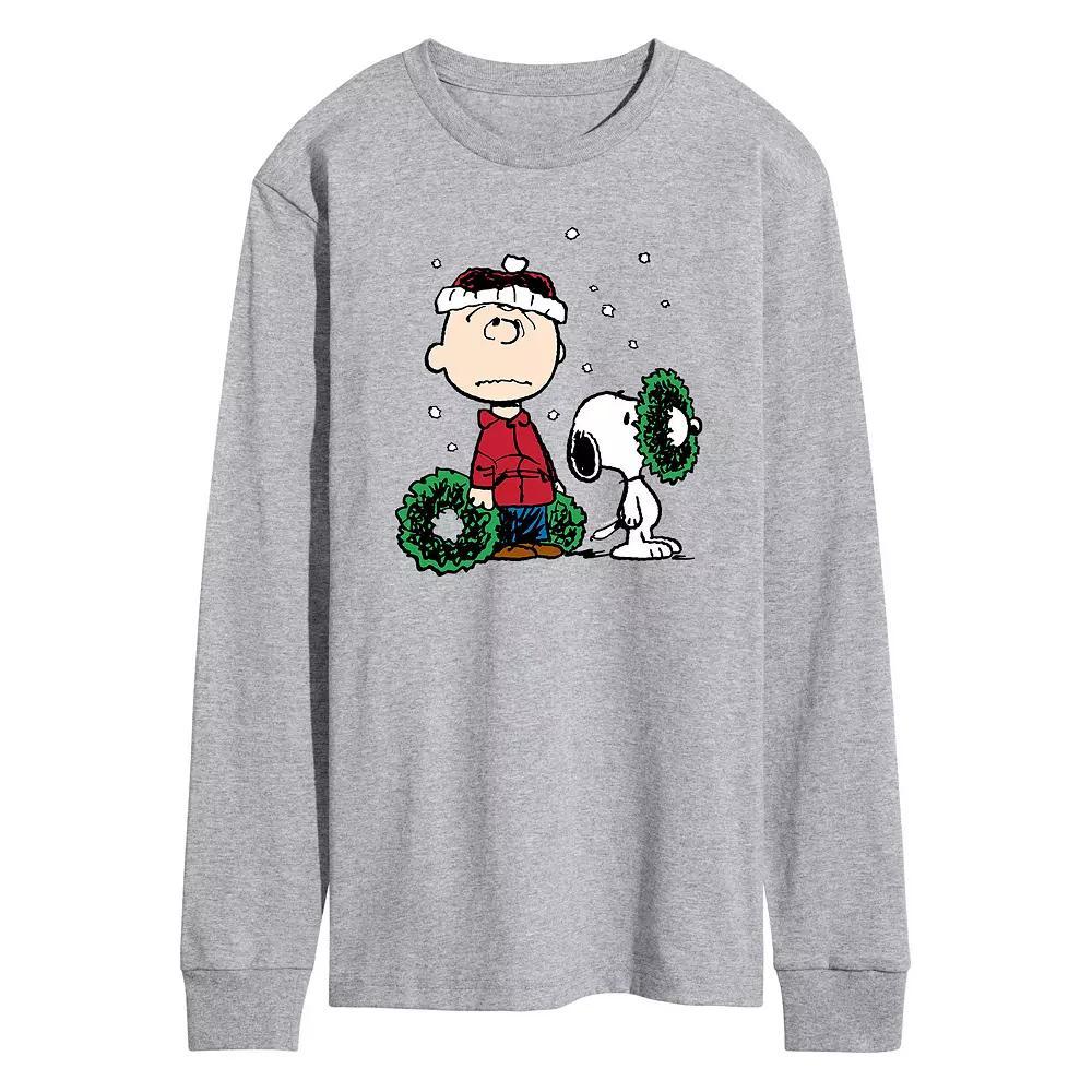 Men's Peanuts Charlie Brown Wreath Long Sleeve Tee,  Product Image