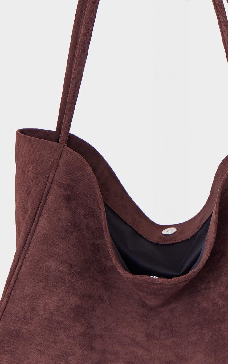 Chocolate Faux Suede Boxy Tote Bag Set Of Two Product Image