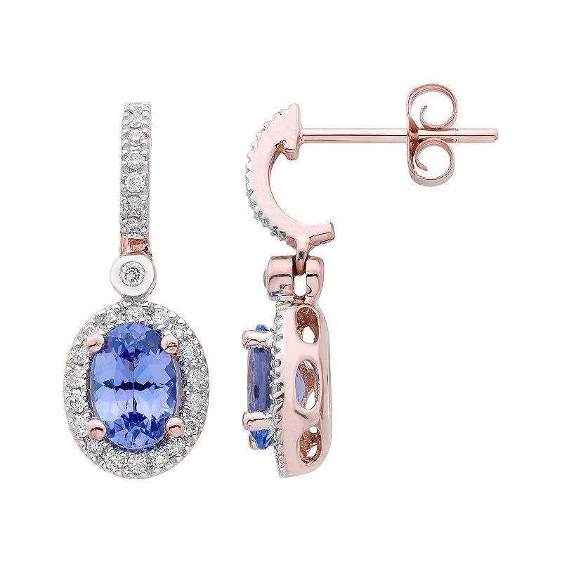 14k Rose Gold Tanzanite & 1/4 Carat T.W. IGL Certified Diamond Oval Earrings, Womens, White Product Image