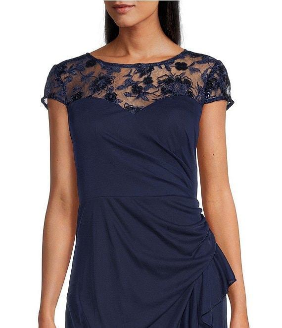 Alex Evenings Short Sleeve Illusion Sweetheart Neck Cascading Ruffle Dress Product Image