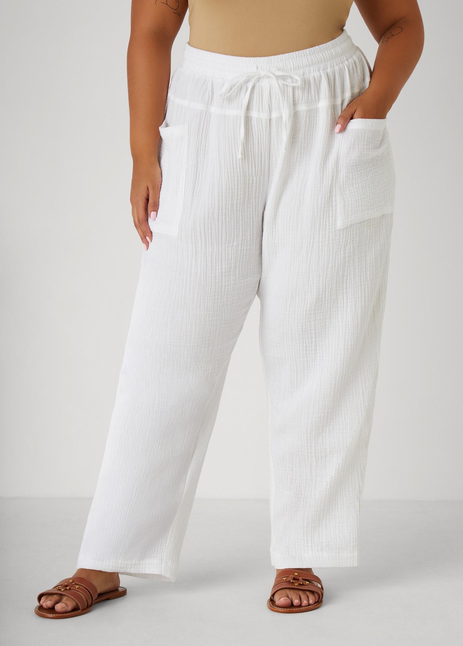 Plus Size Textured Cotton Gauze Pants Ashley Stewart Product Image