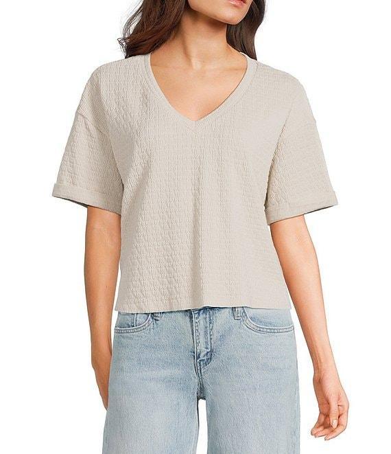 Moa Moa Striped V-Neck Short Sleeve Cropped Top Product Image