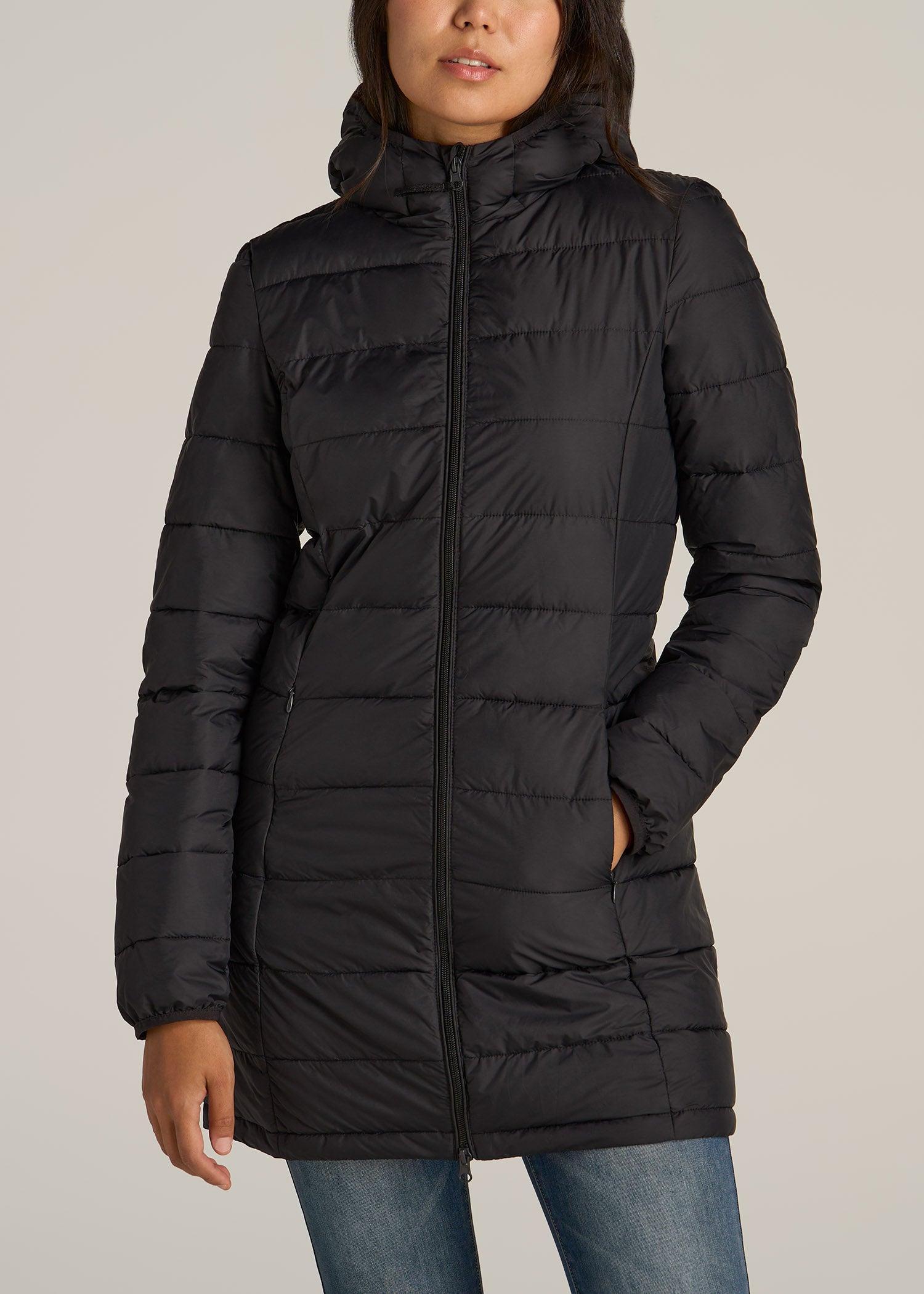 Packable Puffer Jacket for Tall Women in Black Female Product Image
