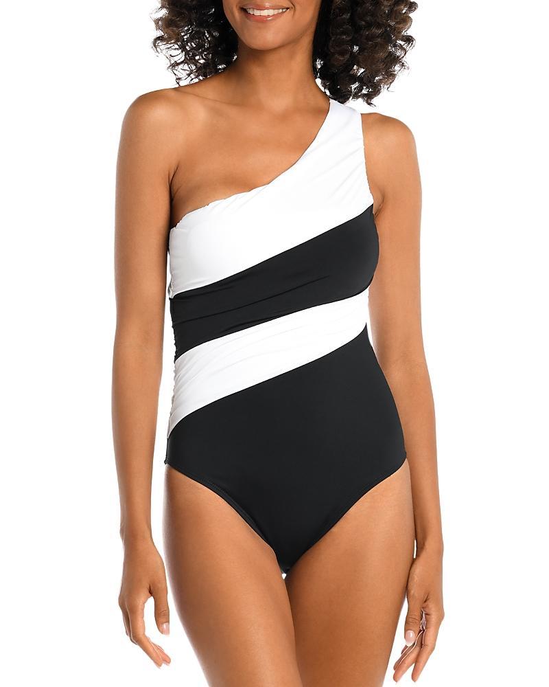 La Blanca Island Goddess Shirred Color-Block One Shoulder Mio (Ice ) Women's Swimwear Product Image