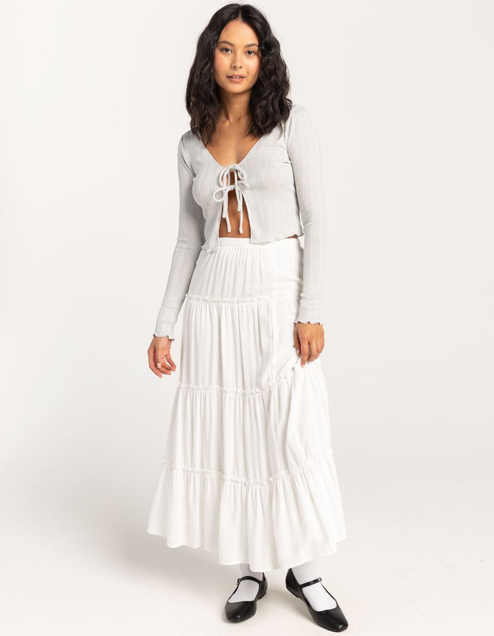 RSQ Womens Tie Front Lurex Cardigan - SILVER Product Image