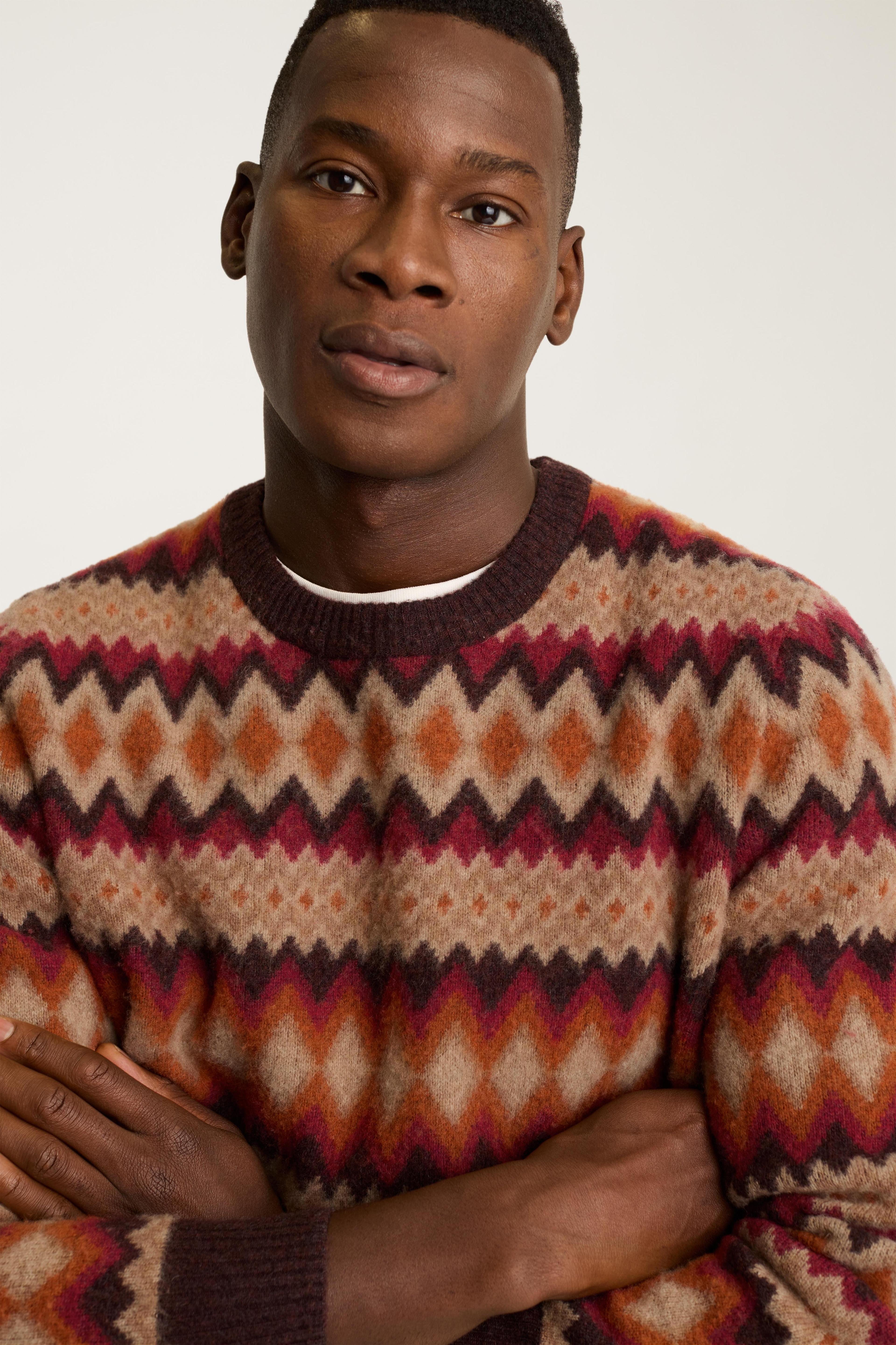 Argyle Fair Isle Crew Neck Sweater Product Image