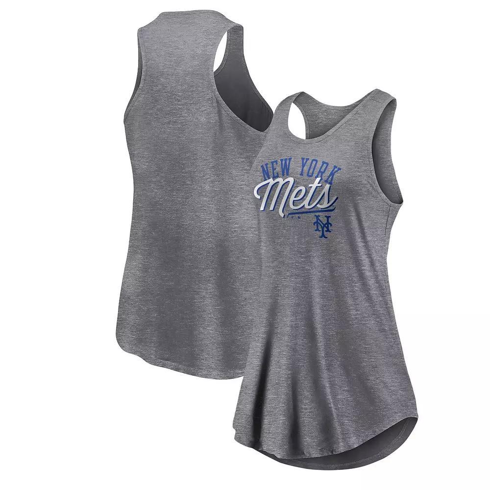 Women's Fanatics Branded Heather Gray New York Mets Simplicity Swing Racerback Scoop Neck Tank Top,  Product Image