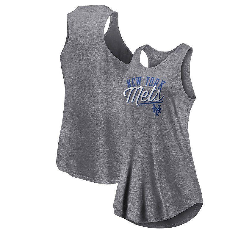 Womens Fanatics Branded Heather Gray New York Mets Simplicity Swing Racerback Scoop Neck Tank Top Product Image