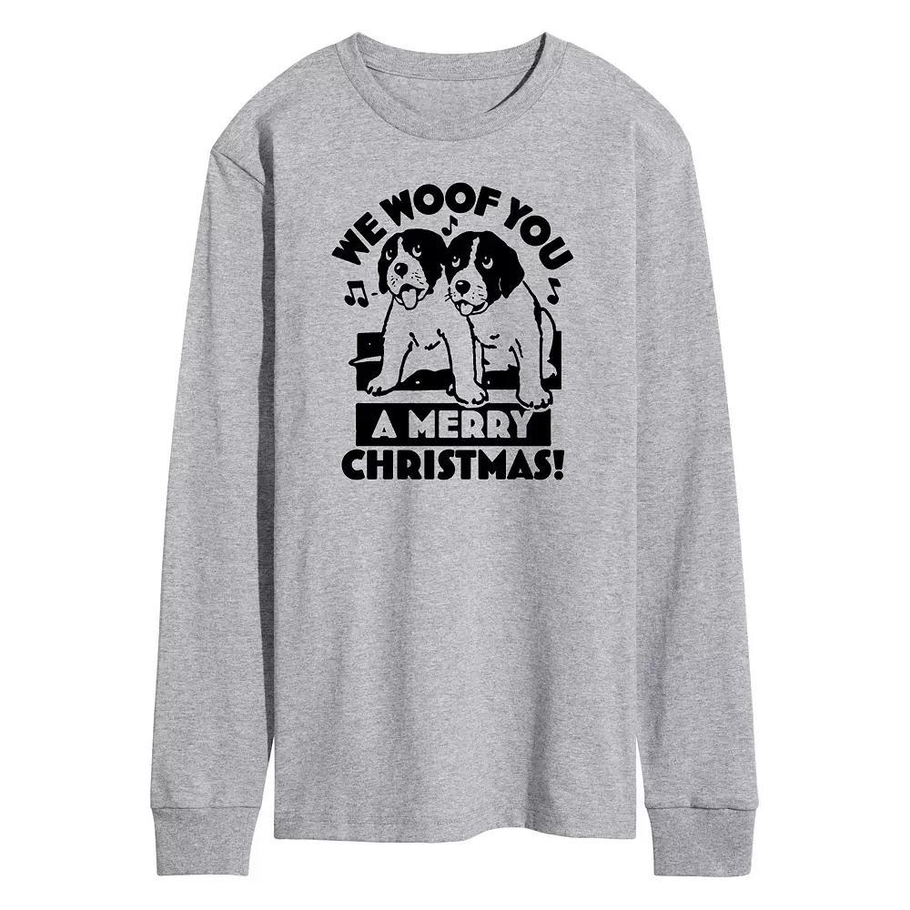 Men's We Woof You Merry Christmas Long Sleeve Graphic Tee,  Product Image