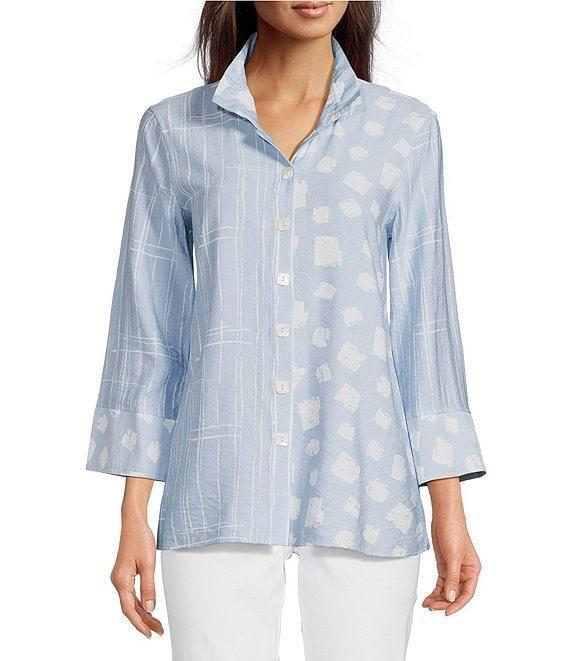 Ali Miles Printed Wire Collar 3/4 Sleeve Button-Front Tunic Product Image