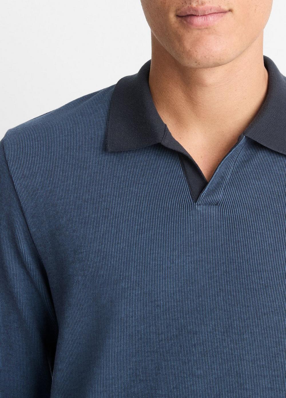 Mens Bicolor Rib Cotton-Blend Johnny-Collar Shirt, Beluga Blue/coastal, Size S Vince Product Image