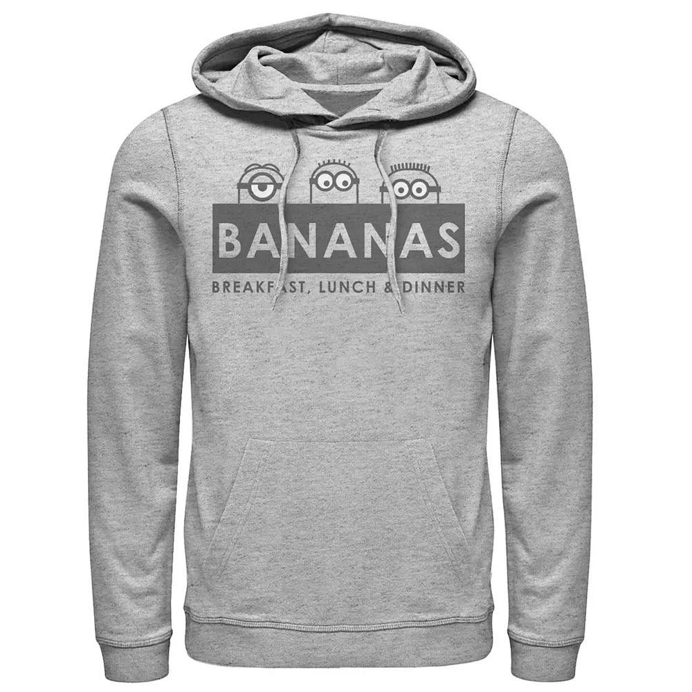 Men's Despicable Me Minions Bananas Meal Times Pullover Hoodie, Size: Medium, Athletic Grey Product Image