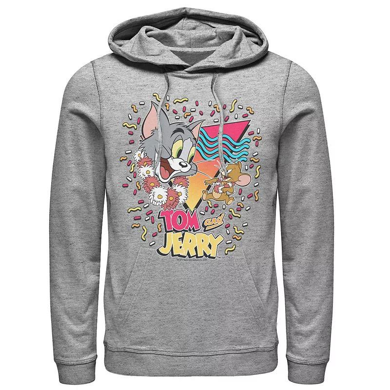 Men's Tom And Jerry 90's Confetti Portrait Logo Hoodie, Size: Small, Athletic Grey Product Image