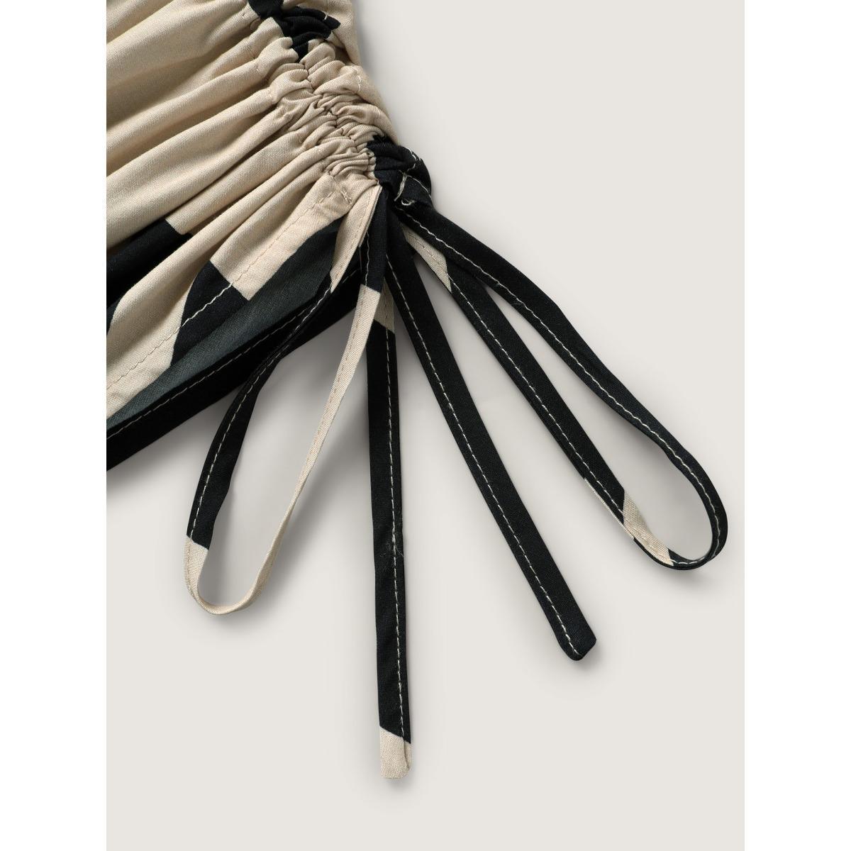 Plus Size Stretchy Waist Geometric Print Midi Dress Indigo Women Overlap Collar Half Sleeve Curvy BloomChic 30/6X Product Image