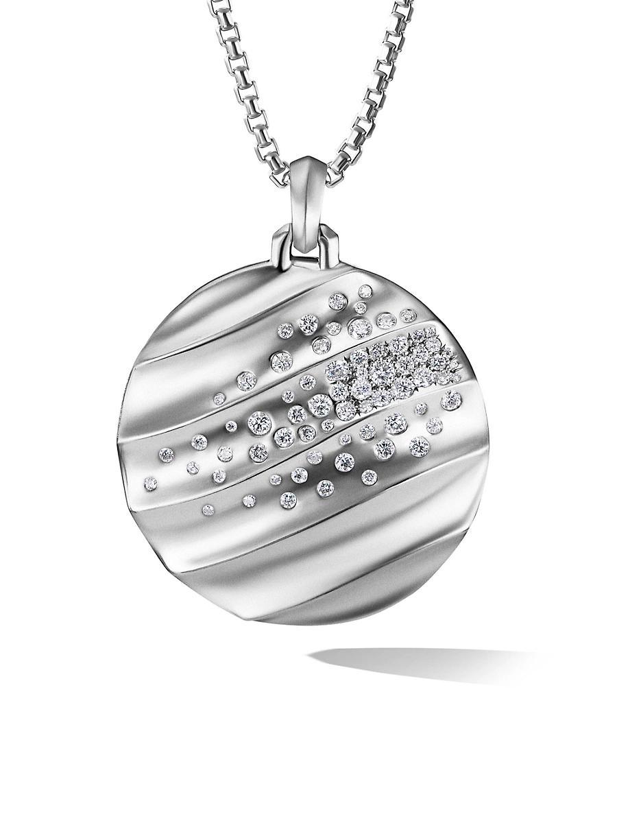 Womens Cable Edge Pendant in Recycled Sterling Silver with Pav Diamonds Product Image