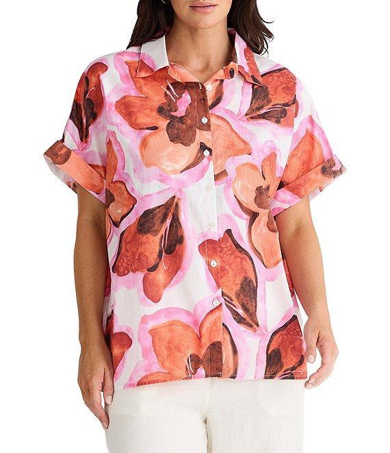 Brave + True Alice Short Sleeve Floral Print Button Down Blouse Product Image