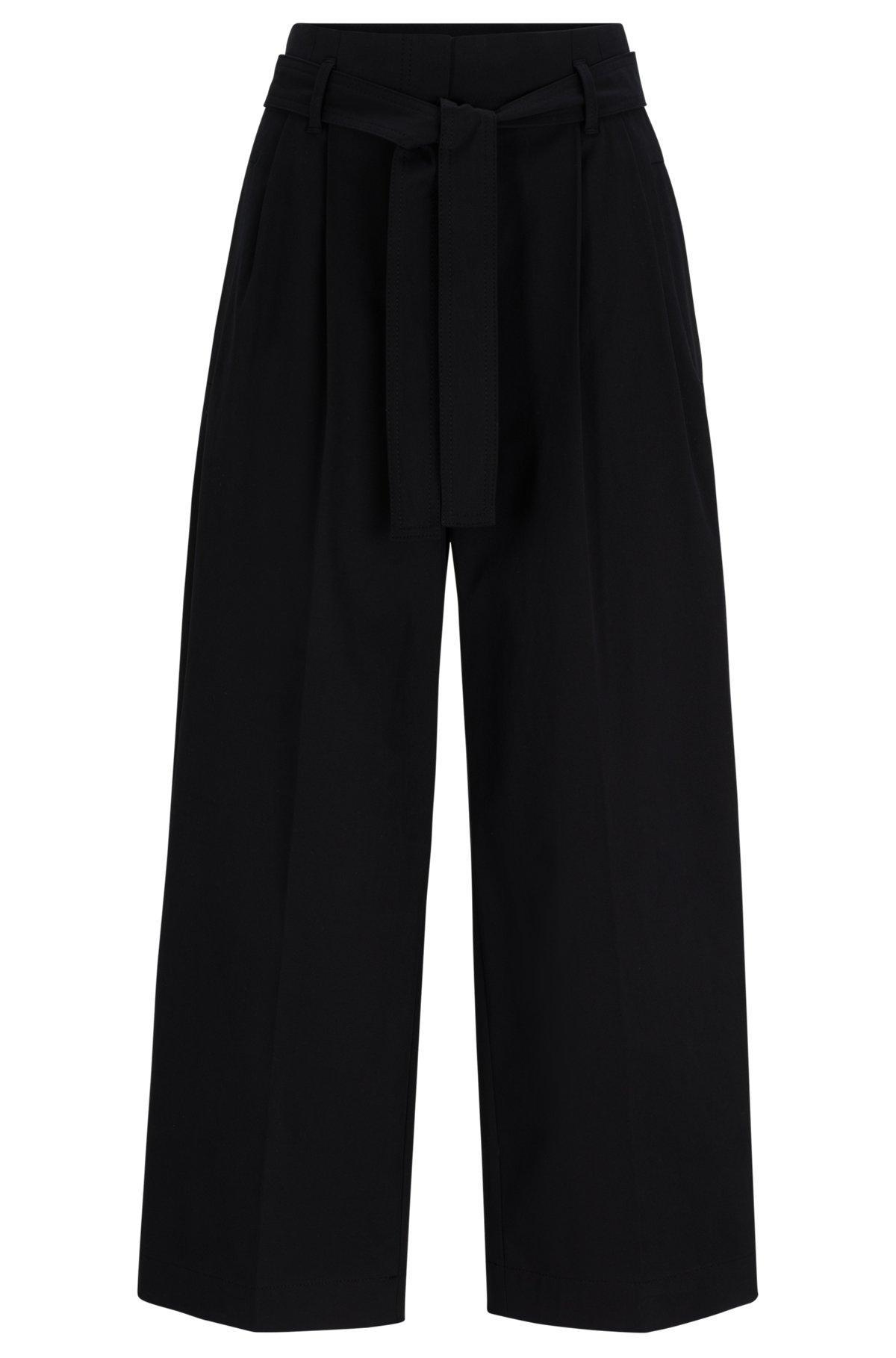 Tapered-fit wide-leg trousers with fabric belt Product Image