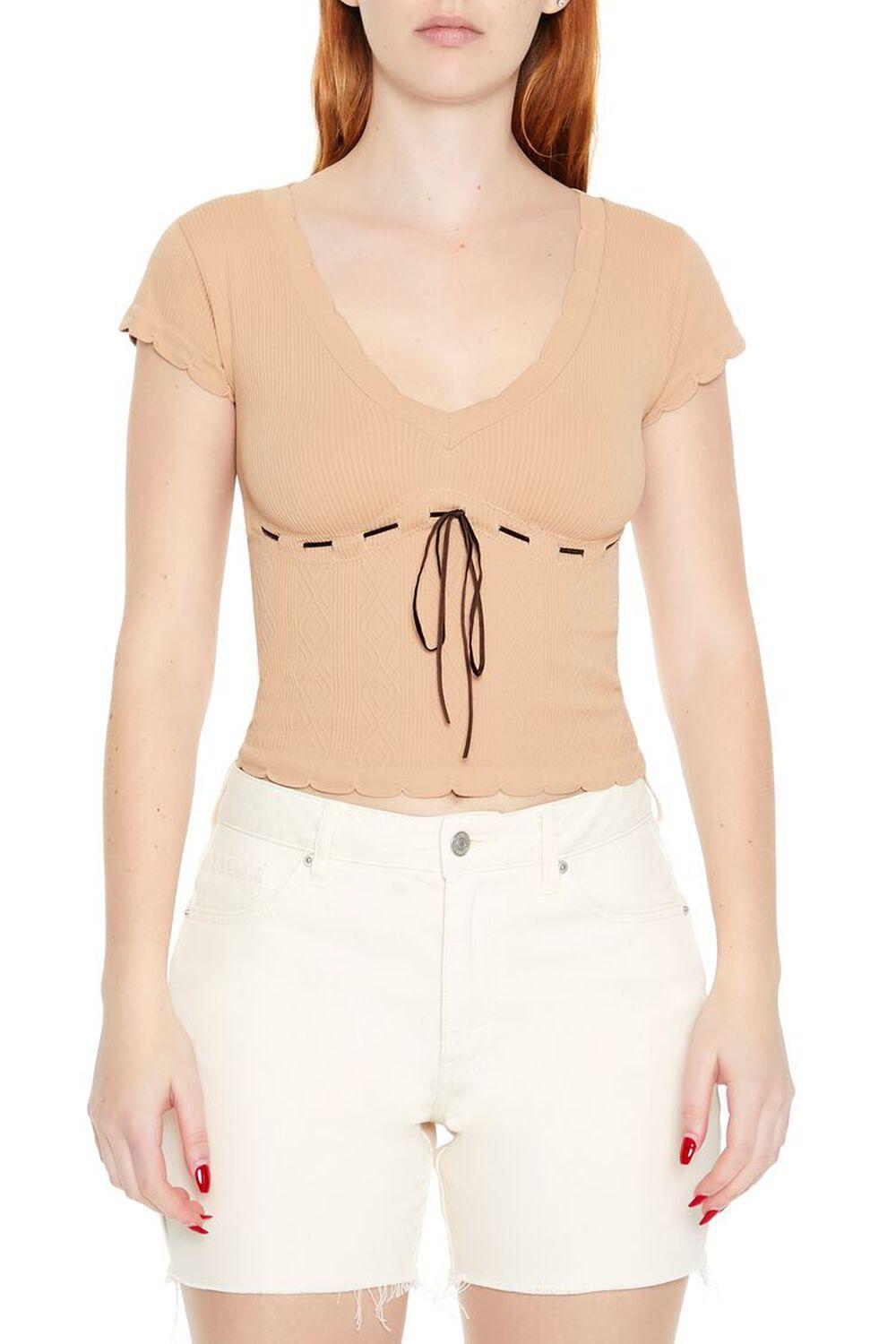 Seamless Ribbon-Trim Cropped Tee | Forever 21 Product Image