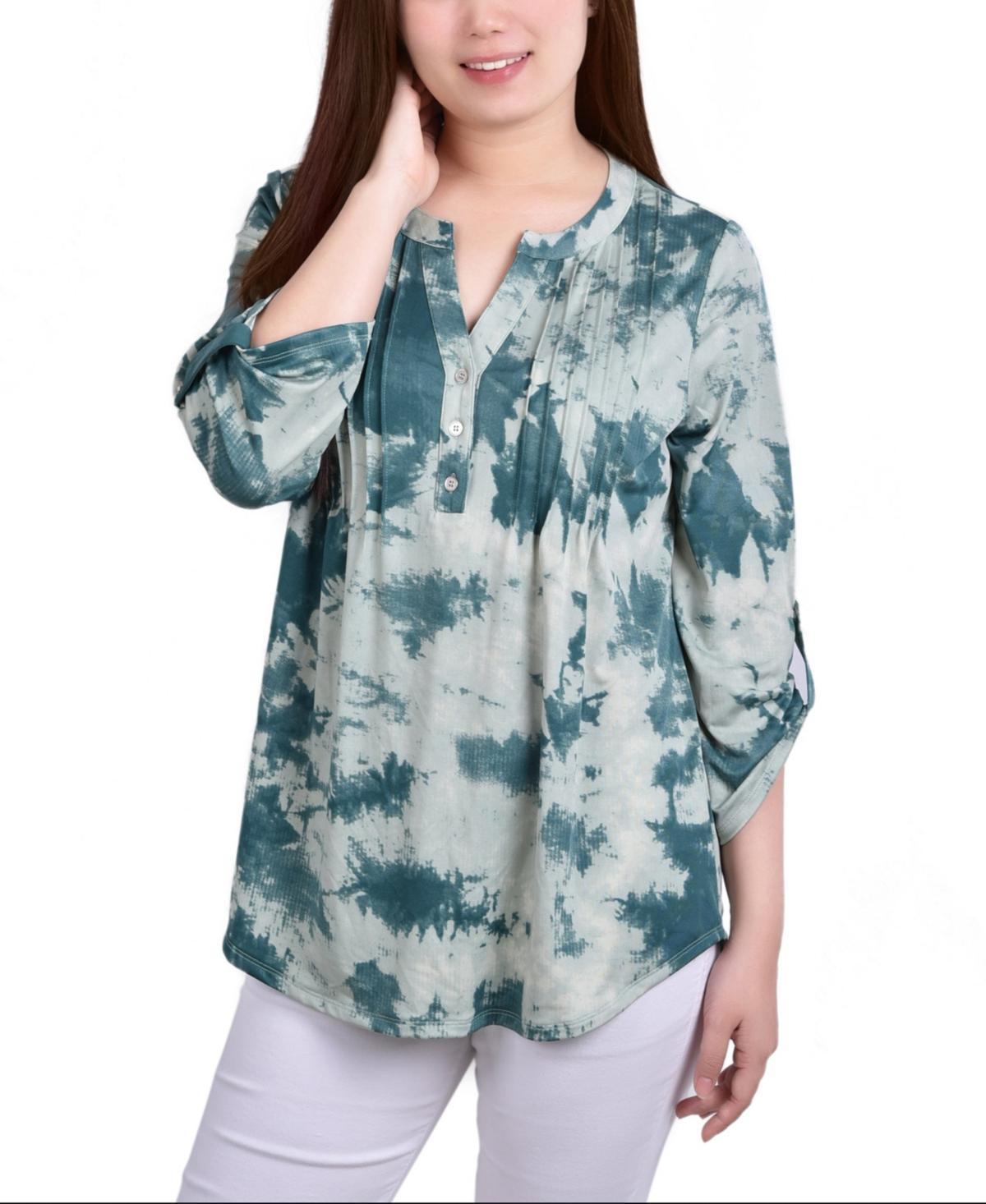 Womens Knit Jacquard 3/4 Sleeve Roll Tab Top Product Image